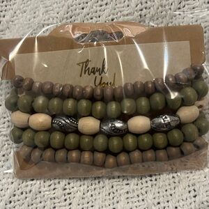Stacked Olive Green and Taupe Beaded Bracelet Set